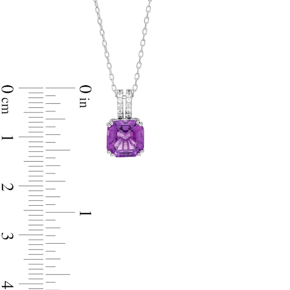8.0mm Asscher-Cut Amethyst and White Lab-Created Sapphire Double Row Bail Pendant in Sterling Silver