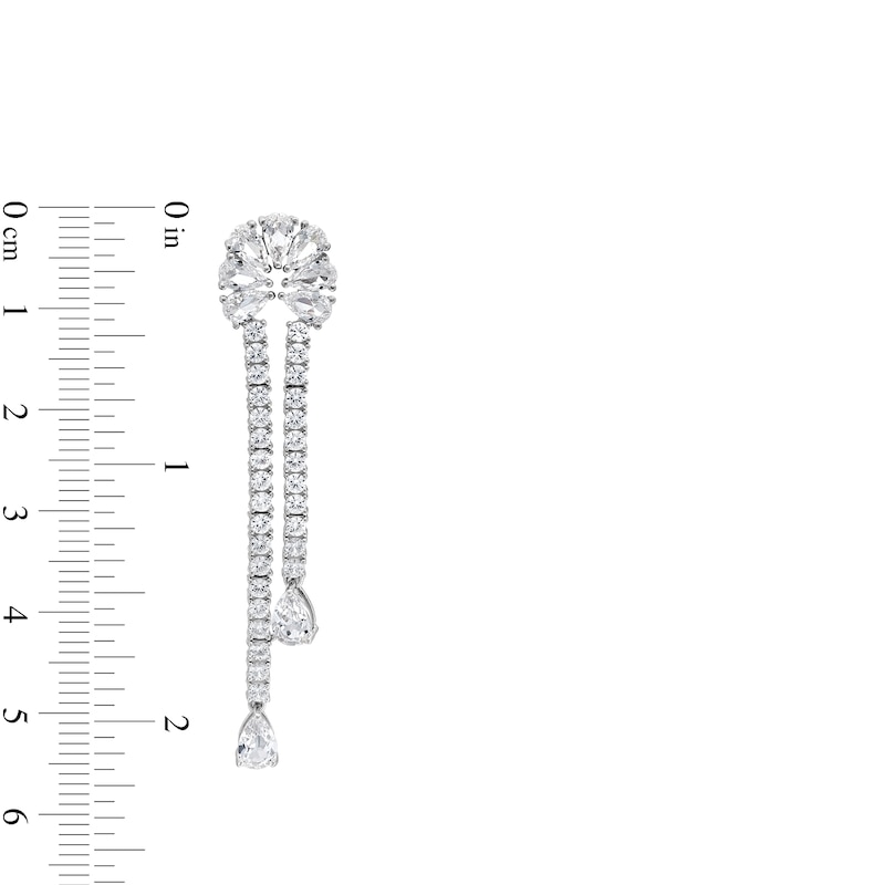 Main Image 3 of Pear-Shaped and Round White Lab-Created Sapphire Double Row Linear Drop Earrings in Sterling Silver
