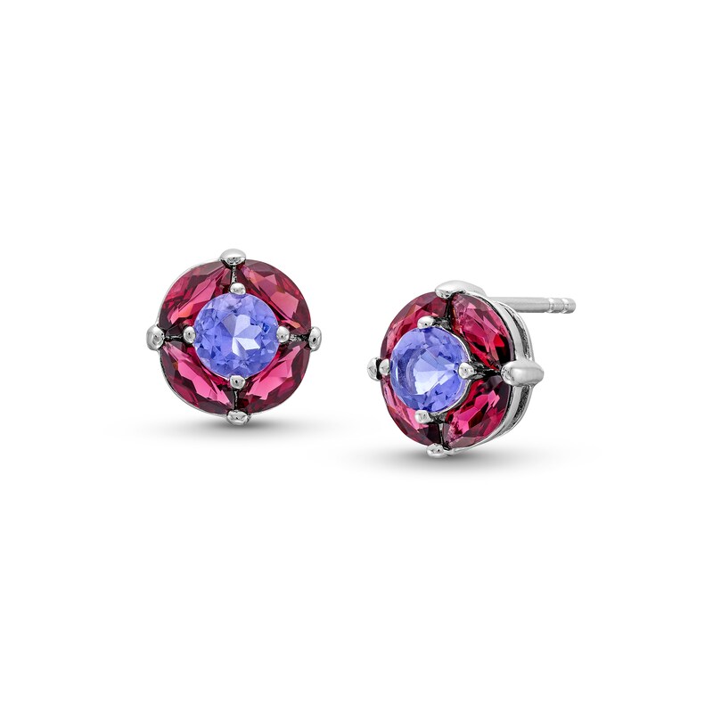 Main Image 1 of 5.0mm Rhodolite Garnet and Marquise Garnet Frame Stud Earrings in Sterling Silver
