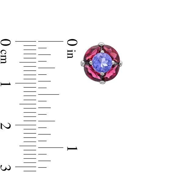 5.0mm Rhodolite Garnet and Marquise Garnet Frame Stud Earrings in Sterling Silver