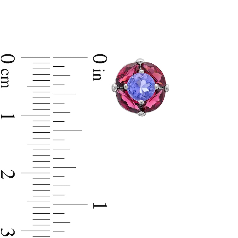 Main Image 3 of 5.0mm Rhodolite Garnet and Marquise Garnet Frame Stud Earrings in Sterling Silver
