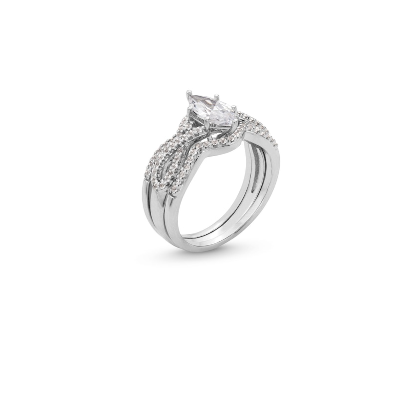 Main Image 3 of Marquise White Lab-Created Sapphire Twist Shank Three Piece Ring Set in Sterling Silver