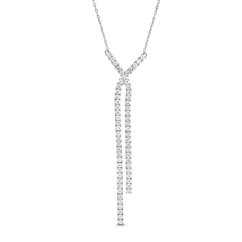 Main Image 1 of White Lab-Created Sapphire "X" Drop Necklace in Sterling Silver