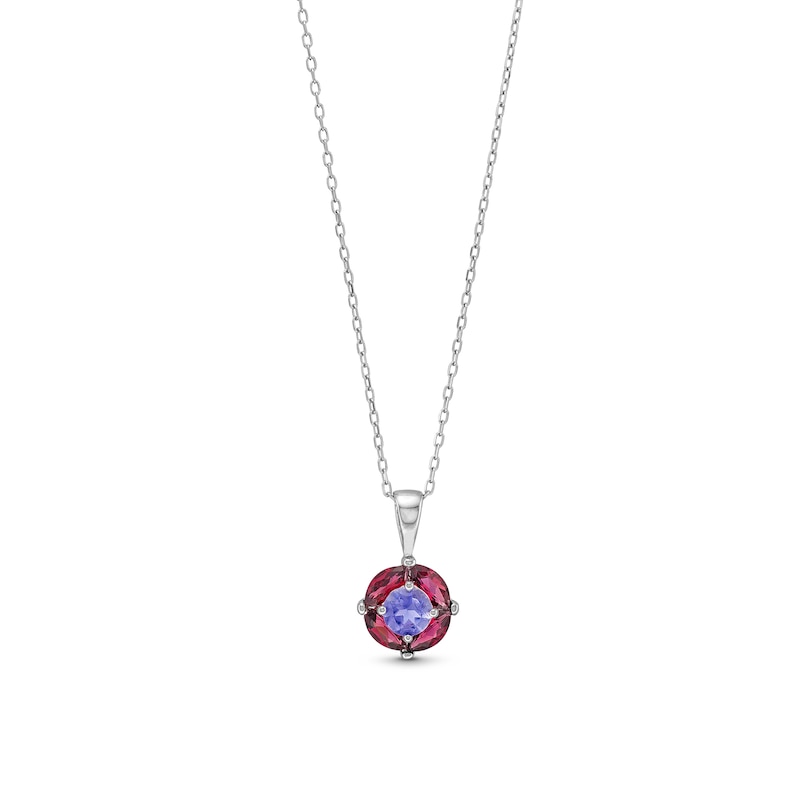 Main Image 1 of 5.0mm Rhodolite Garnet and Marquise Garnet Frame Pendant in Sterling Silver