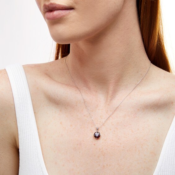 5.0mm Rhodolite Garnet and Marquise Garnet Frame Pendant in Sterling Silver