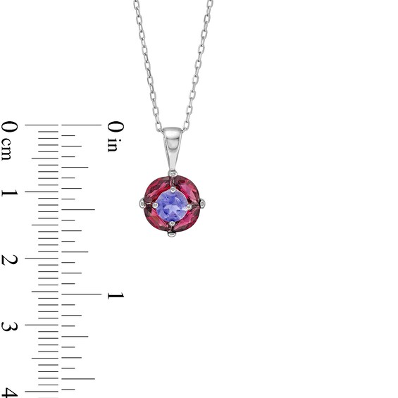 5.0mm Rhodolite Garnet and Marquise Garnet Frame Pendant in Sterling Silver
