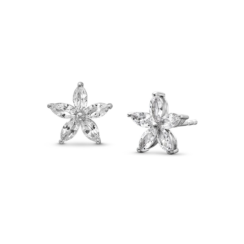 Main Image 1 of Marquise White Lab-Created Sapphire Flower Stud Earrings in Sterling Silver
