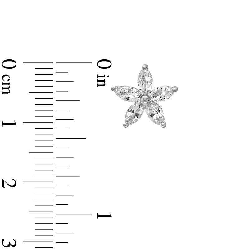 Main Image 3 of Marquise White Lab-Created Sapphire Flower Stud Earrings in Sterling Silver