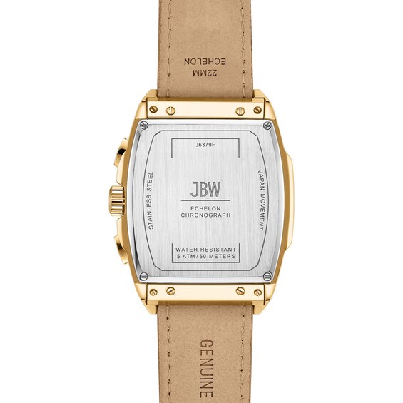 Menâs JBW Echelon 1/8 CT. T.w. Certified Diamond Chronograph Leather Strap Watch with Gold-Tone Tonneau Dial (Model: J6379F)