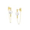 Thumbnail Image 1 of 6.5-7.0mm Freshwater Cultured Pearl Rolo Chain Drop Front/Back Earrings in Sterling Silver with 18K Gold Plate