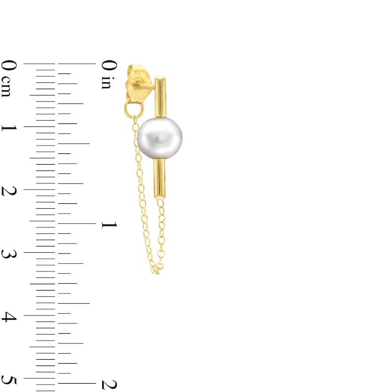 Main Image 3 of 6.5-7.0mm Freshwater Cultured Pearl Rolo Chain Drop Front/Back Earrings in Sterling Silver with 18K Gold Plate