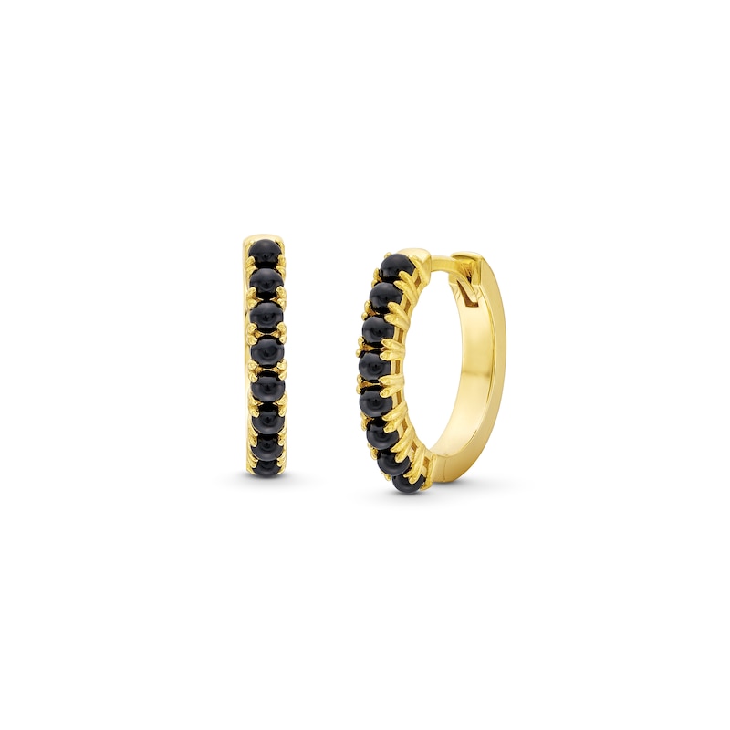 Main Image 1 of Black Onyx Huggie Hoop Earrings in Sterling Silver with 18K Gold Plate