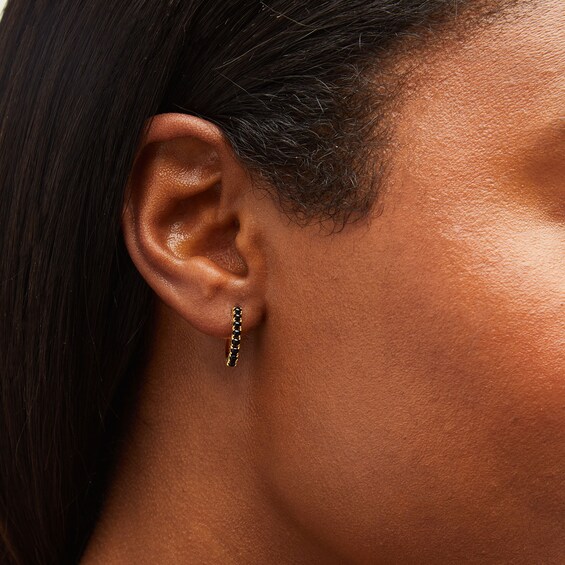 Black Onyx Huggie Hoop Earrings in Sterling Silver with 18K Gold Plate