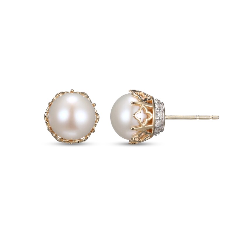Main Image 1 of 7.5-8.0mm Freshwater Cultured Pearl and 1/6 CT. T.W. Diamond Stud Earrings in 10K Gold