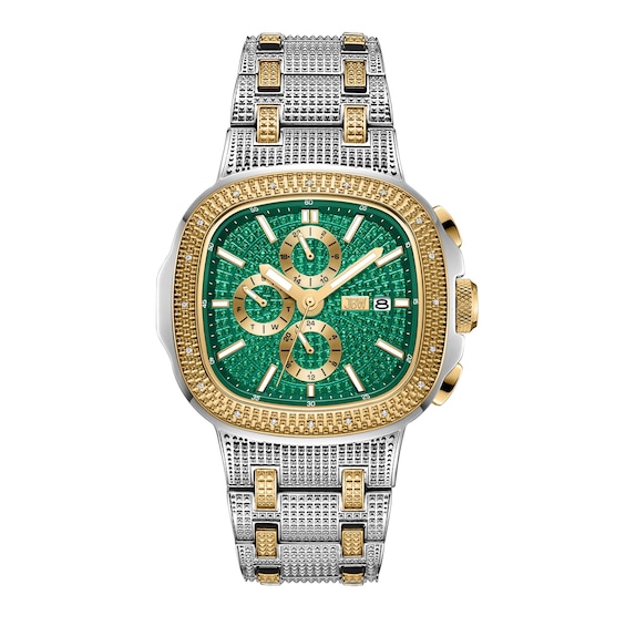 Menâs JBW Heist 1/10 CT. T.w. Certified Diamond Two-Tone Chronograph Watch with Green Dial (Model: J6380F)