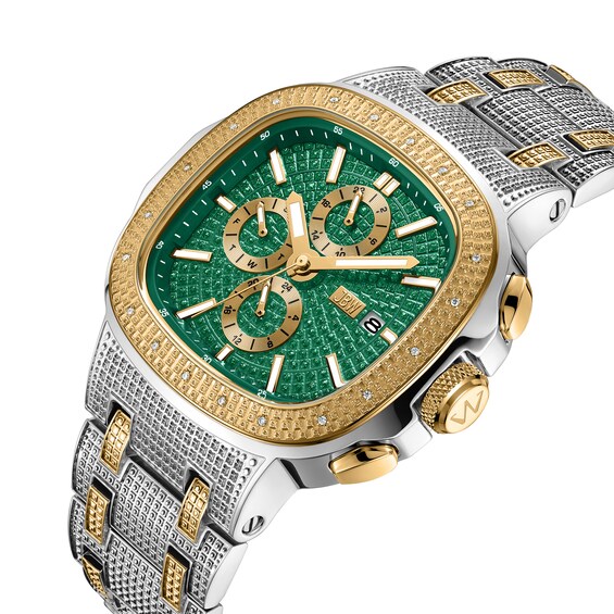 Menâs JBW Heist 1/10 CT. T.w. Certified Diamond Two-Tone Chronograph Watch with Green Dial (Model: J6380F)