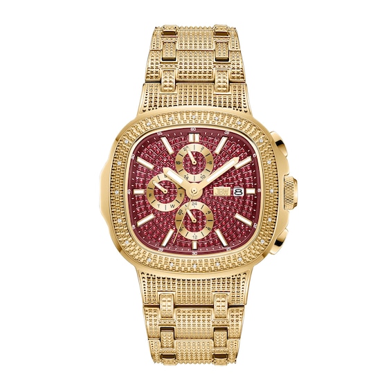 Menâs JBW Heist 1/10 CT. T.w. Certified Diamond 18K Gold Plate Chronograph Watch with Red Dial (Model: J6380G)