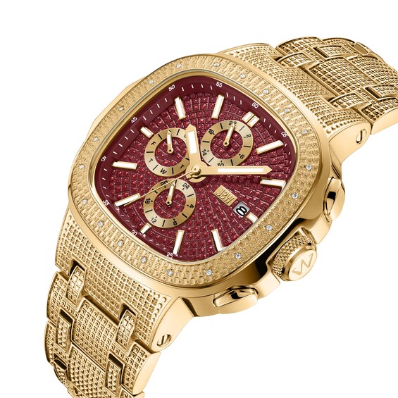 Menâs JBW Heist 1/10 CT. T.w. Certified Diamond 18K Gold Plate Chronograph Watch with Red Dial (Model: J6380G)