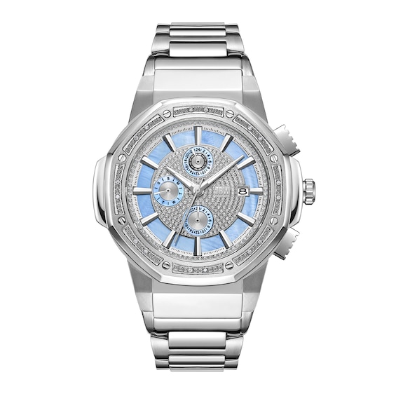 Menâs JBW Saxon 1/15 CT. T.w. Certified Diamond Chronograph Watch with Blue Mother-of-Pearl Dial (Model: Jb-6101-M)