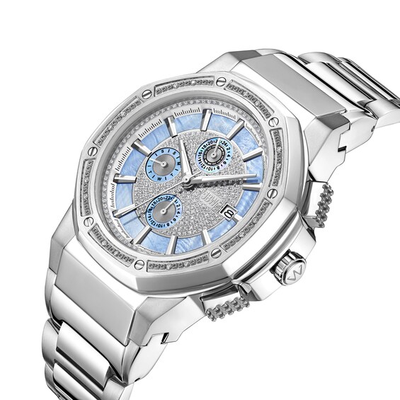 Menâs JBW Saxon 1/15 CT. T.w. Certified Diamond Chronograph Watch with Blue Mother-of-Pearl Dial (Model: Jb-6101-M)