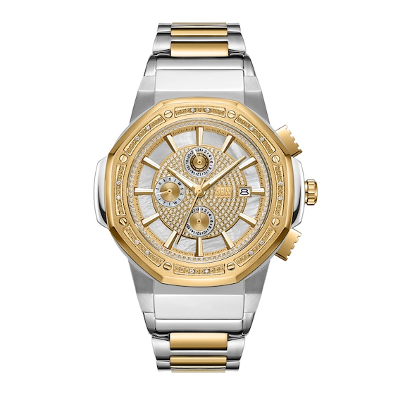 Menâs JBW Saxon 1/15 CT. T.w. Diamond Two-Tone Chronograph Watch with Mother-of-Pearl Dial (Model: Jb-6101-N)