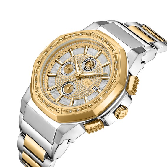 Menâs JBW Saxon 1/15 CT. T.w. Certified Diamond Two-Tone Chronograph Watch with Mother-of-Pearl Dial (Model: Jb-6101-N)