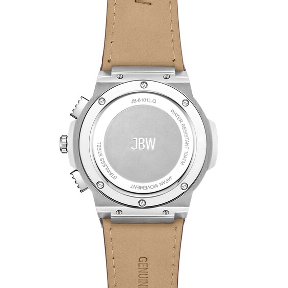 Men's JBW Saxon 1/15 CT. T.w. Certified Diamond Chronograph Leather Strap Watch with Silver-Tone Dial (Model: Jb-6101L-Q)