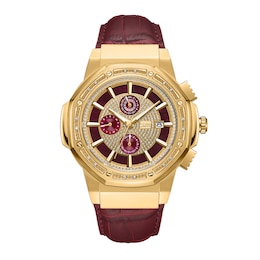 Men’s JBW Saxon 1/15 CT. T.W. Certified Diamond 18K Gold Plate Chronograph Strap Watch with Gold-Tone Dial (Model: JB-6101L-R)