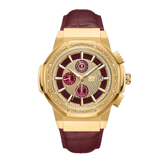 Menâs JBW Saxon 1/15 CT. T.w. Certified Diamond 18K Gold Plate Chronograph Strap Watch with Gold-Tone Dial (Model: Jb-6101L-R)
