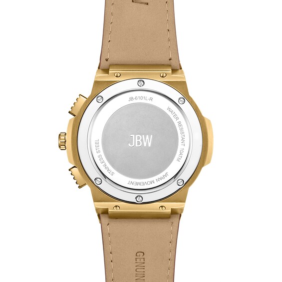 Menâs JBW Saxon 1/15 CT. T.w. Certified Diamond 18K Gold Plate Chronograph Strap Watch with Gold-Tone Dial (Model: Jb-6101L-R)