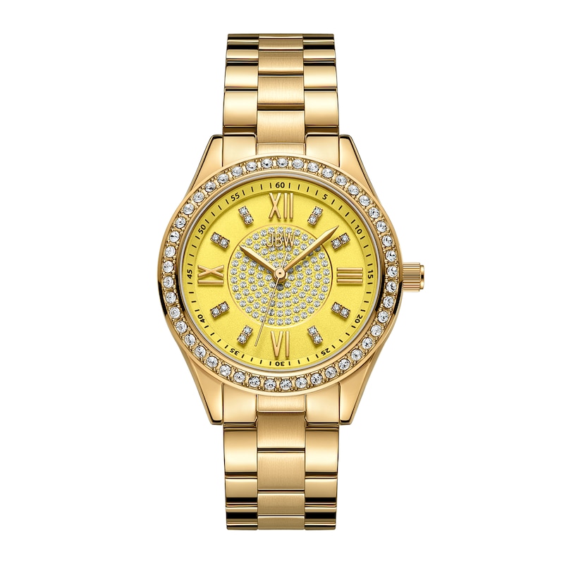 Main Image 1 of Ladies’ JBW Mondrian 34 1/15 CT. T.W. Certified Diamond and Crystal Accent 18K Gold Plate Watch with Yellow Dial (Model: J6388D)