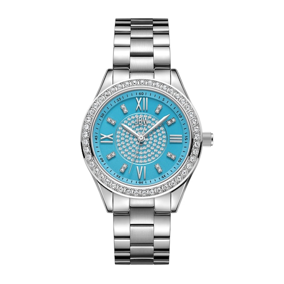 Ladiesâ JBW Mondrian 34 1/15 CT. T.w. Certified Diamond and Crystal Accent Watch with Blue Dial (Model: J6388E)