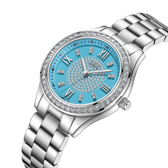 Ladiesâ JBW Mondrian 34 1/15 CT. T.w. Certified Diamond and Crystal Accent Watch with Blue Dial (Model: J6388E)