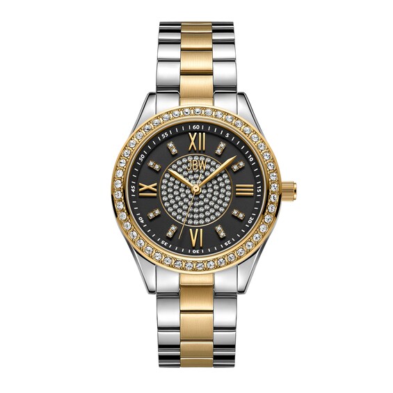 Ladiesâ JBW Mondrian 34 1/15 CT. T.w. Certified Diamond and Crystal Accent Two-Tone Watch with Black Dial (Model: J6388G)