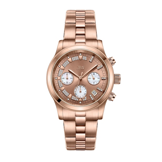 Ladiesâ JBW Muse 1/10 CT. T.w. Certified Diamond Rose Gold Plate Chronograph Watch with Mother-of-Pearl Dial (Model: Jb-6217-L)