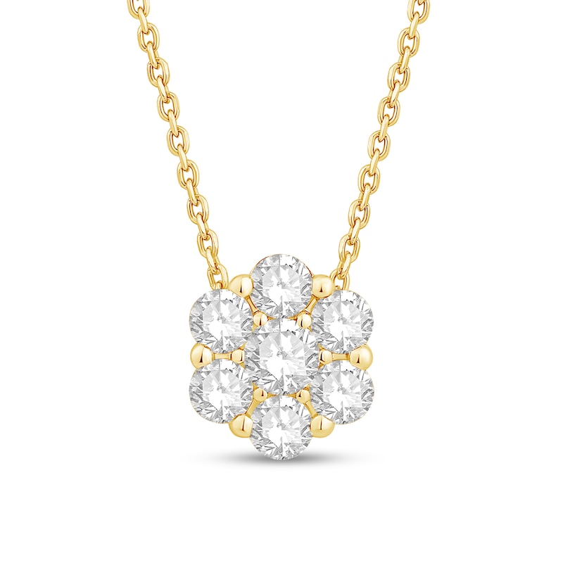 Main Image 1 of 1 CT. T.W. Certified Lab-Grown Multi-Diamond Flower Necklace in 10K Gold (F/SI2) - 19"