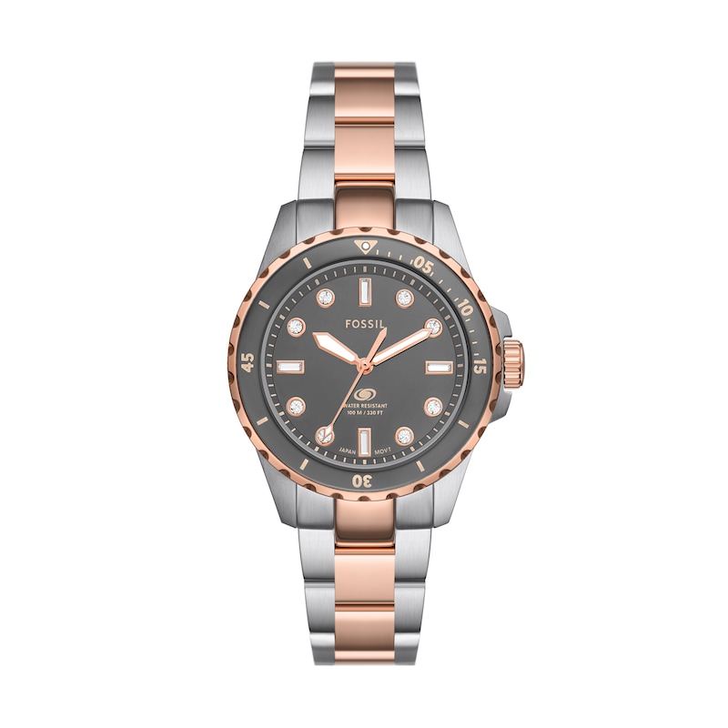 Main Image 1 of Ladies’ Fossil Blue Dive Crystal Accent Two-Tone IP Watch with Grey Dial (Model: ES5348)
