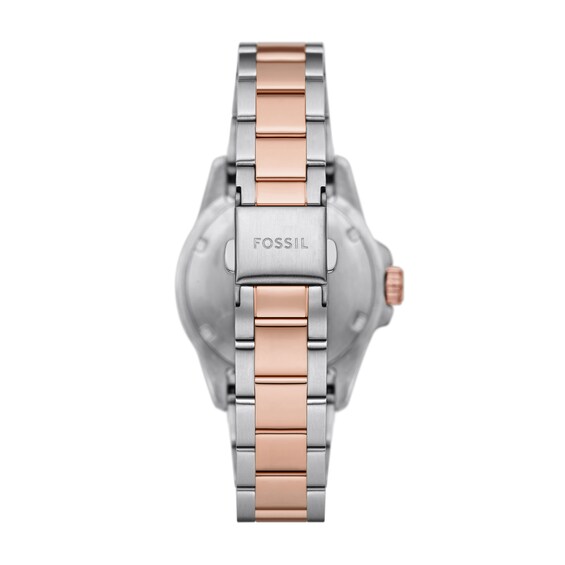 Ladiesâ Fossil Blue Dive Crystal Accent Two-Tone IP Watch with Grey Dial (Model: Es5348)