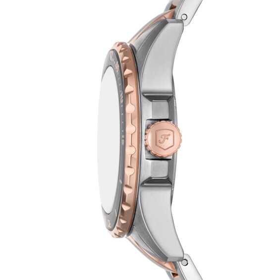 Ladiesâ Fossil Blue Dive Crystal Accent Two-Tone IP Watch with Grey Dial (Model: Es5348)