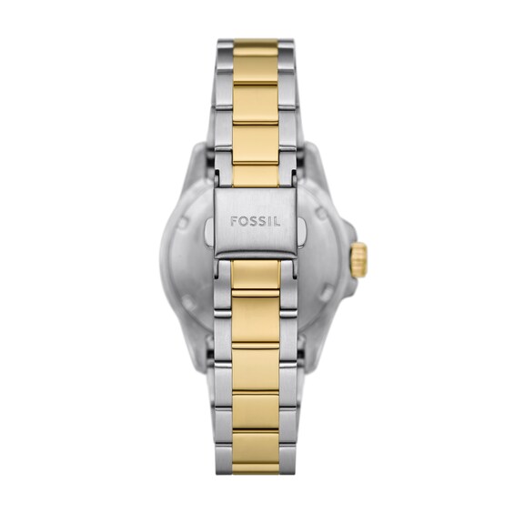 Ladiesâ Fossil Blue Dive Crystal Accent Two-Tone IP Watch with Black Dial (Model: Es5349)