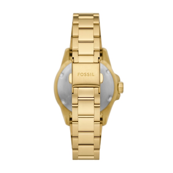 Ladiesâ Fossil Blue Dive Crystal Accent Gold-Tone IP Watch with White Dial (Model: Es5350)