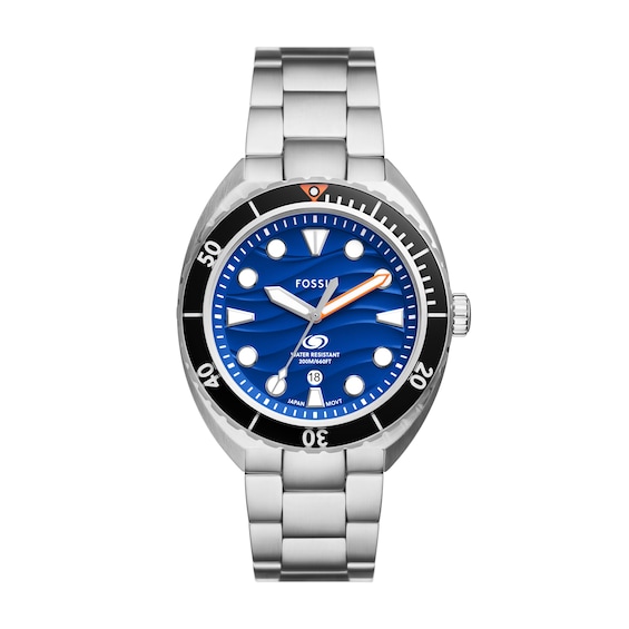 Menâs Fossil Breaker Watch with Patterned Blue Dial (Model: Fs6064)