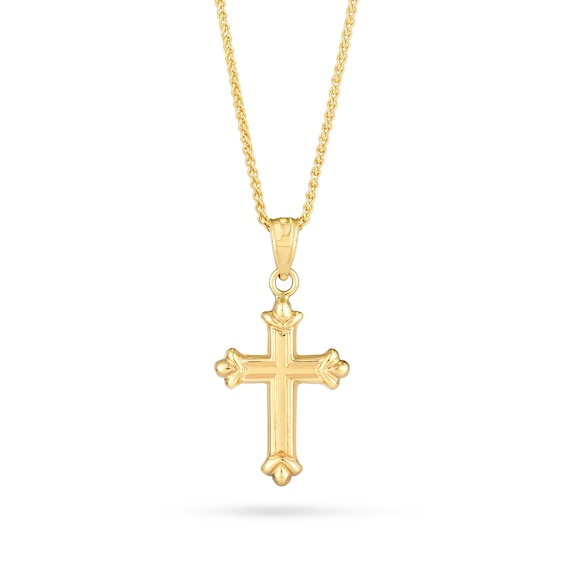 Fleur-de-Lis Cross Pendant in 14K Gold
