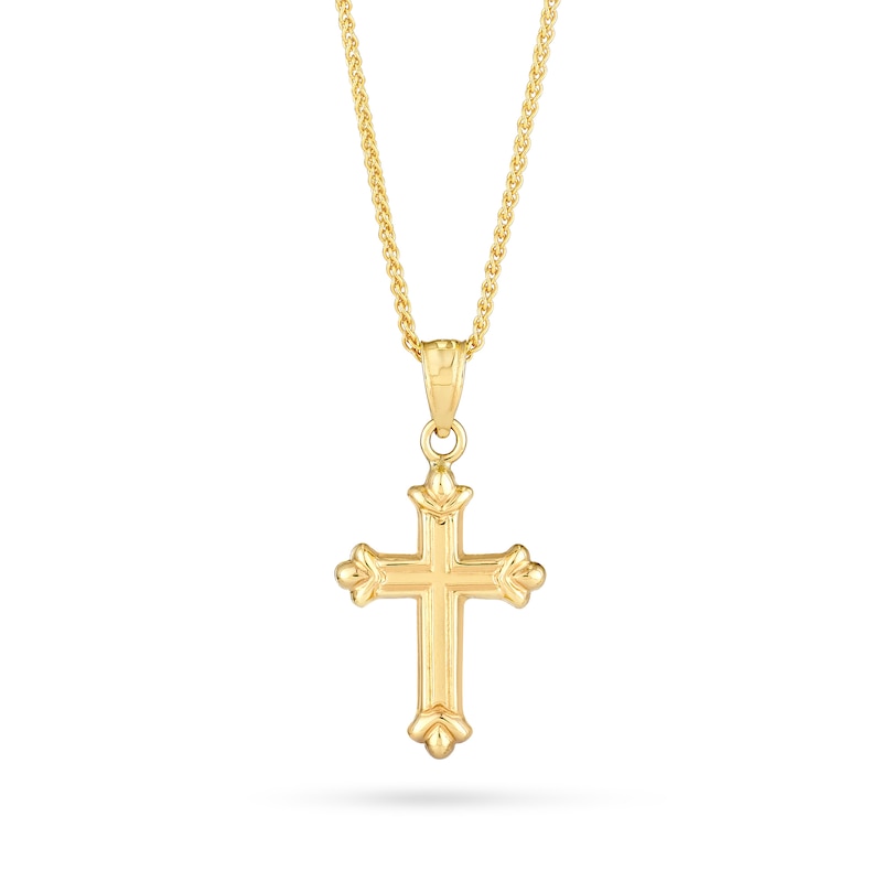 Main Image 1 of Fleur-de-Lis Cross Pendant in 14K Gold