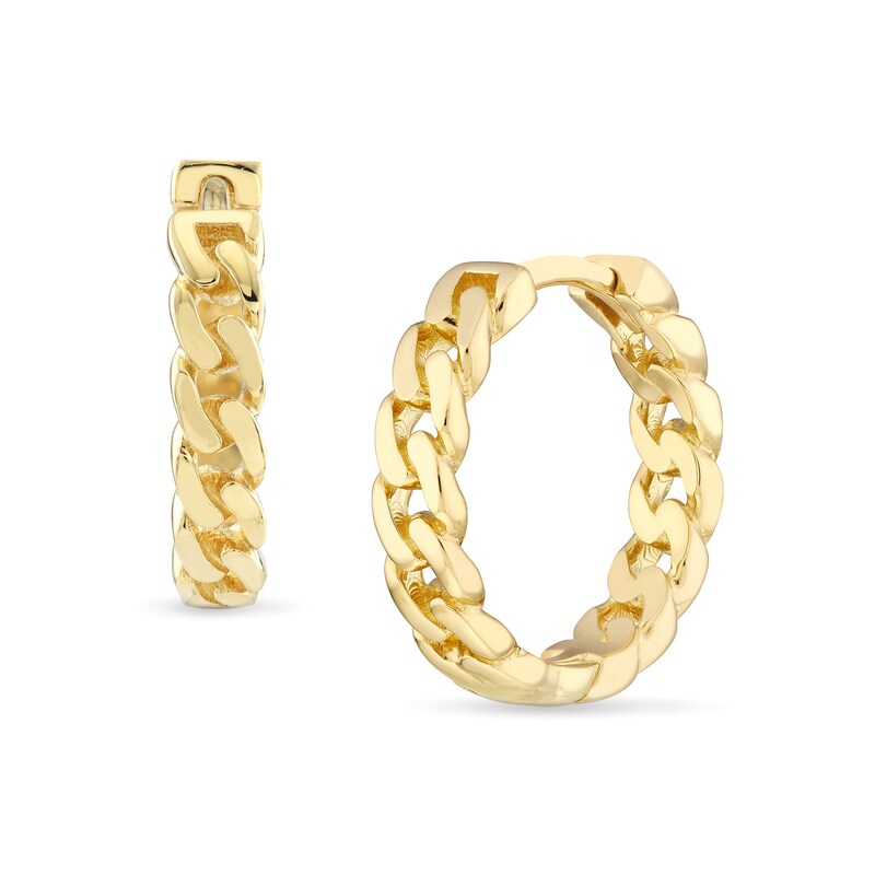 Main Image 1 of 15.0mm Curb Chain Link Huggie Hoop Earrings in 14K Gold
