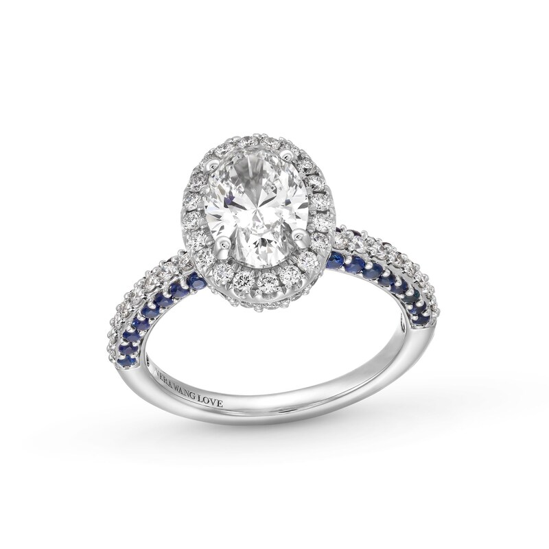 Main Image 1 of TRUE Lab-Grown Diamonds by Vera Wang Love 2 CT. T.W. Engagement Ring with Blue Sapphires in 14K White Gold (F/VS2)