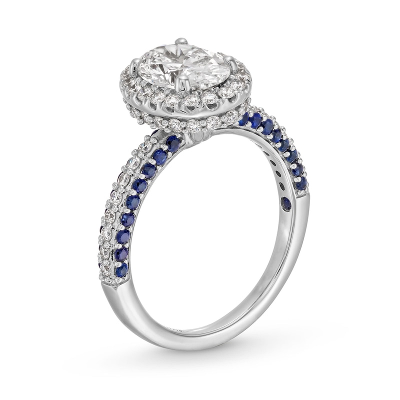 Main Image 3 of TRUE Lab-Grown Diamonds by Vera Wang Love 2 CT. T.W. Engagement Ring with Blue Sapphires in 14K White Gold (F/VS2)