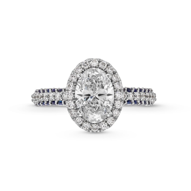 Main Image 4 of TRUE Lab-Grown Diamonds by Vera Wang Love 2 CT. T.W. Engagement Ring with Blue Sapphires in 14K White Gold (F/VS2)