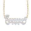 Thumbnail Image 1 of Hammered Crown Name with Scrollwork Paper Clip Chain Necklace in Sterling Silver and 14K Gold Plate (1 Line)