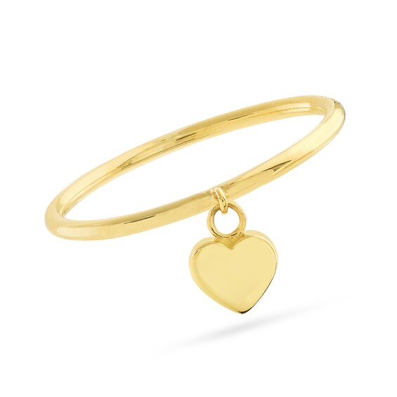 Heart Dangle Charm Ring 14K Gold